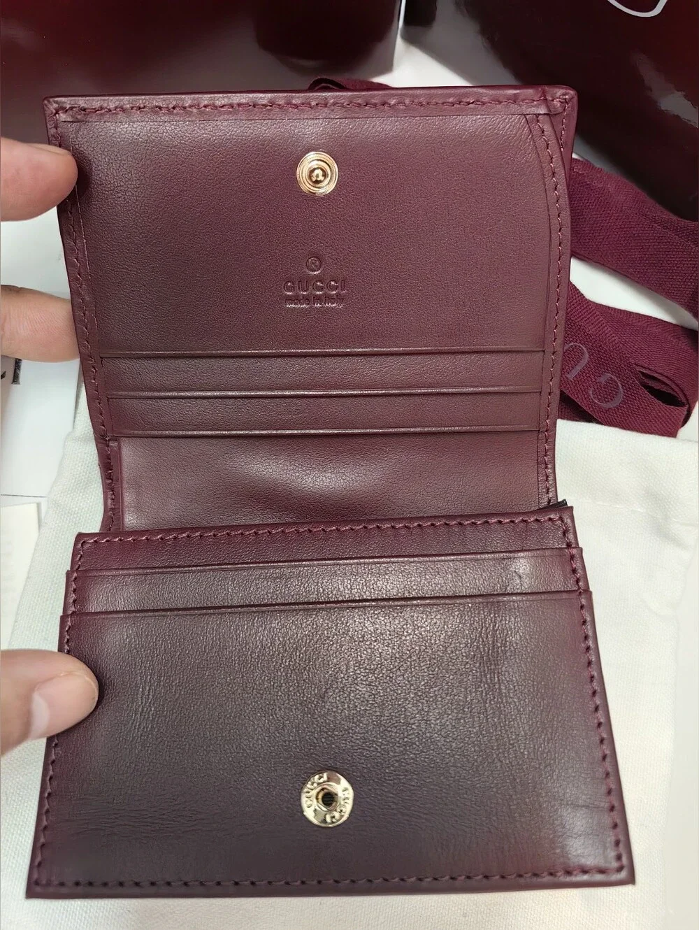 Gucci Marmont Quilted Leather Card Case Wallet in Burgundy
